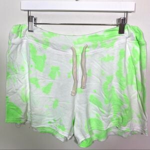 ANTHROPOLOGIE Sundry White and Neon Green Cotton Athletic Sweatshorts